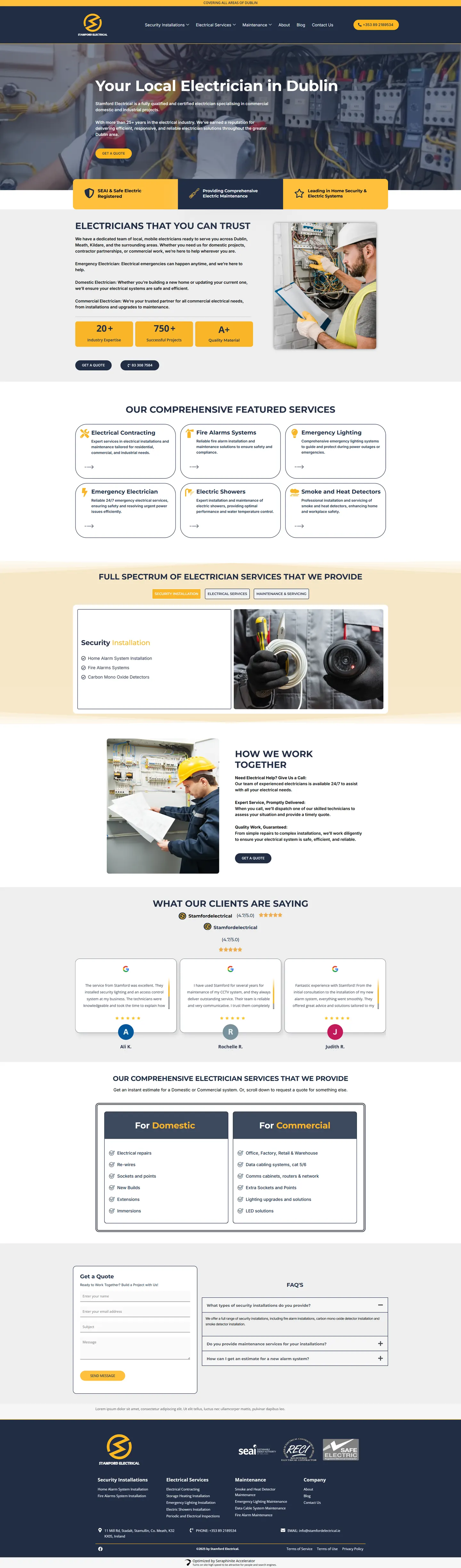 Stamford Electrical — full website screenshot